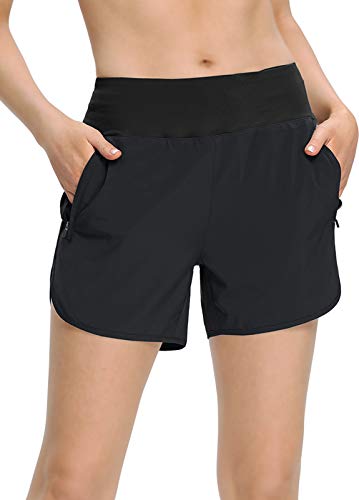 MOCOLY Damen Sport Shorts Kurze Hose Yoga Fitness Gym Laufshorts Atmungsaktive Kurze Sporthose Laufhose Jogginghose 4 & 7 Zoll Shorts Kurz-Schwarz XXL von MOCOLY