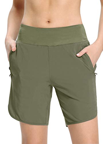 MOCOLY Damen Sport Shorts Kurze Hose Yoga Fitness Gym Laufshorts Atmungsaktive Kurze Sporthose Laufhose Jogginghose 4 & 7 Zoll Shorts Mitte-Grün XL von MOCOLY