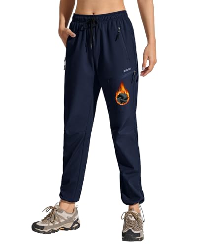 MOCOLY Damen Trekkinghose Thermo Skihose Winter Fleece Gefütterte Softshell Wanderhose Wasserdicht Warm Outdoor Hose Schneehose Langlaufhose Jagdhose Funktionshose Arbeitshose Navy Blau S von MOCOLY