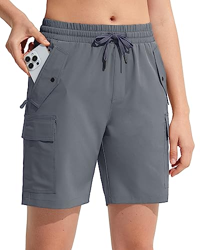 MOCOLY Damen Wander Cargo Shorts Schnell Trocknend Outdoor Wandershorts Kurz Leicht Sommer Shorts mit Reißverschlusstaschen für Trekking Reisen Golf Camping Sport Grau L von MOCOLY