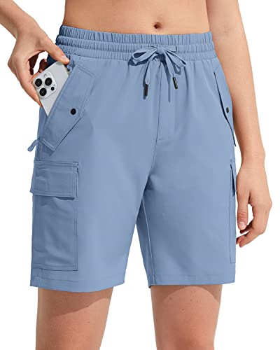 MOCOLY Damen Wander Cargo Shorts Schnell Trocknend Outdoor Wandershorts Kurz Leicht Sommer Shorts mit Reißverschlusstaschen für Trekking Reisen Golf Camping Sport Linsenblau XL von MOCOLY