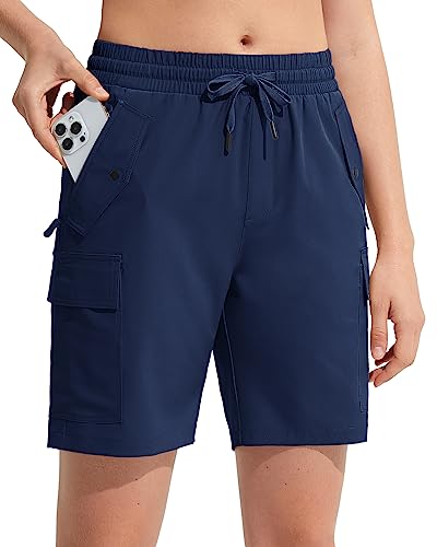 MOCOLY Damen Wander Cargo Shorts Schnell Trocknend Outdoor Wandershorts Kurz Leicht Sommer Shorts mit Reißverschlusstaschen für Trekking Reisen Golf Camping Sport Marineblau 3XL von MOCOLY