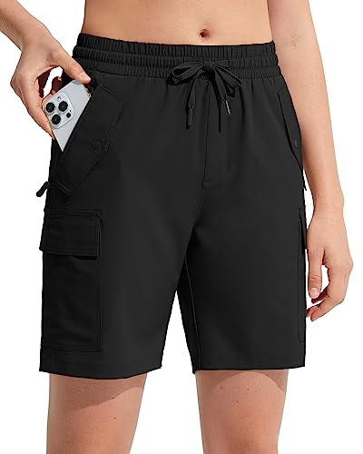 MOCOLY Damen Wander Cargo Shorts Schnell Trocknend Outdoor Wandershorts Kurz Leicht Sommer Shorts mit Reißverschlusstaschen für Trekking Reisen Golf Camping Sport Schwarz 3XL von MOCOLY