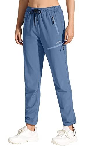 MOCOLY Leicht Wanderhose Damen Cargo Outdoorhose Trekkinghose Funktionshose Elastischem Gummibund Sommer Outdoor Hose Lang Schnelltrocken UPF 50 mit Reißverschlusstasche Blau Lila L von MOCOLY