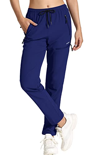 MOCOLY Leicht Wanderhose Damen Cargo Outdoorhose Trekkinghose Funktionshose Elastischem Gummibund Sommer Outdoor Hose Lang Schnelltrocken UPF 50 mit Reißverschlusstasche Marine XL von MOCOLY