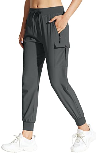 MOCOLY Damen Jogginghose Cargohose Wanderhose Leichte Trekkinghose Wasserdicht Winddicht Outdoorhose Trainingshose Sweathose Joggpants Baggy Cargo Sport Hosen für Frauen mit Taschen Grau S von MOCOLY