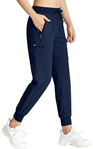 MOCOLY Damen Jogginghose Cargohose Wanderhose Leichte Trekkinghose Wasserdicht Winddicht Outdoorhose Trainingshose Sweathose Joggpants Baggy Cargo Sport Hosen für Frauen mit Taschen Navy S von MOCOLY