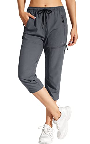 MOCOLY Damen Wanderhose Wasserdicht Elastische Outdoorhose Caprihose Trekkinghose 3/4 Lange Cargohose Kurz Sommer Wander Hose Freizeithose UPF 50 mit Reißverschlusstasche von MOCOLY