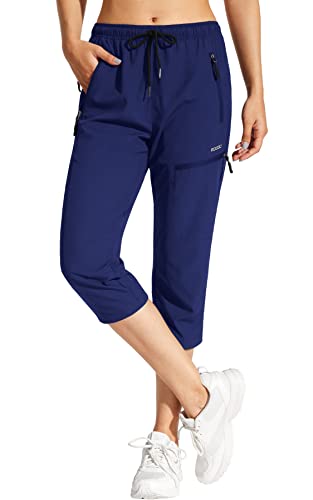 MOCOLY Damen Wanderhose Wasserdicht Elastische Outdoorhose Caprihose Trekkinghose 3/4 Lange Cargohose Kurz Sommer Wander Hose Freizeithose UPF 50 mit Reißverschlusstasche von MOCOLY