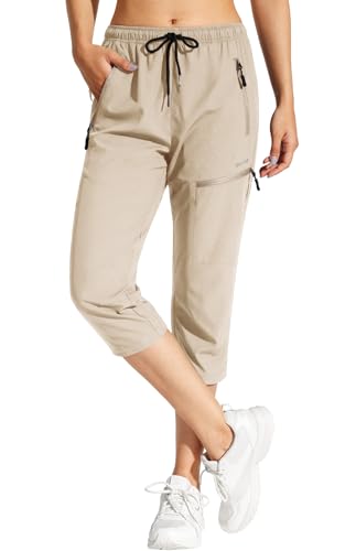 MOCOLY 3/4 Wanderhose Damen Leicht Caprihose Stretch Bund Kurz Outdoorhose Trekkinghose Capri Sommerhose Freizeithose Sommer Cargo Outdoor Dreiviertel Hose Schnell Trocknende mit Reißverschlusstasche von MOCOLY