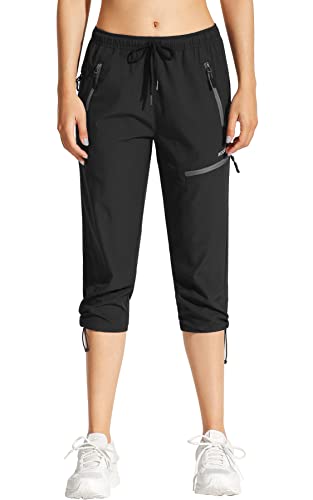 MOCOLY Damen Wanderhose Wasserdicht Elastische Outdoorhose Caprihose Trekkinghose 3/4 Lange Cargohose Kurz Sommer Wander Hose Freizeithose UPF 50 mit Reißverschlusstasche von MOCOLY