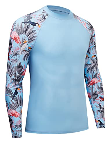 MOCOLY Herren UV Schutz Surf Shirt Wasserdicht Rashguard Schnelltrocknend Badeshirt Langarm Compression Shirt Funktionsshirt zum Schwimmen Surfen Segeln BJJ Sport Wandern Outdoor Blau 2XL von MOCOLY