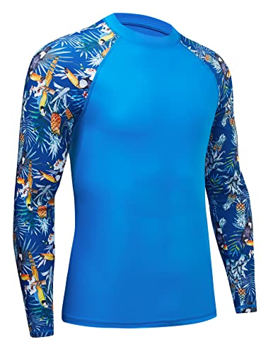 MOCOLY Herren UV Schutz Surf Shirt Wasserdicht Rashguard Schnelltrocknend Badeshirt Langarm Compression Shirt Funktionsshirt zum Schwimmen Surfen Segeln BJJ Sport Wandern Outdoor Königsblau 2XL von MOCOLY