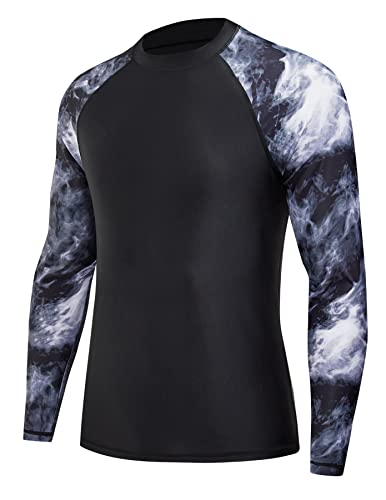 MOCOLY Herren UV Schutz Surf Shirt Wasserdicht Rashguard Schnelltrocknend Badeshirt Langarm Compression Shirt Funktionsshirt zum Schwimmen Surfen Segeln BJJ Sport Wandern Outdoor Schwarz 2XL von MOCOLY