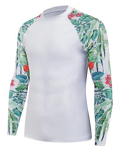 MOCOLY Herren UV Schutz Surf Shirt Wasserdicht Rashguard Schnelltrocknend Badeshirt Langarm Compression Shirt Funktionsshirt zum Schwimmen Surfen Segeln BJJ Sport Wandern Outdoor Weiß 2XL von MOCOLY