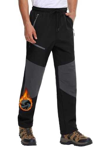 MOCOLY Wanderhose Herren Winter Thermo Jagdhose Funktionshose Thermohose Winterhose Outdoorhose Arbeitshose Männer Warme Gefüttert Softshell Outdoor Hose für Wander Ski Snowboard Golf Schwarz L von MOCOLY