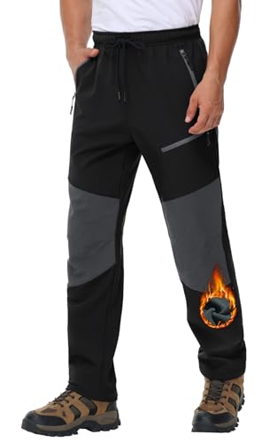 MOCOLY Wanderhose Herren Winter Thermo Jagdhose Funktionshose Thermohose Winterhose Outdoorhose Arbeitshose Männer Warme Gefüttert Softshell Outdoor Hose für Wander Ski Snowboard Golf Schwarz XXL von MOCOLY