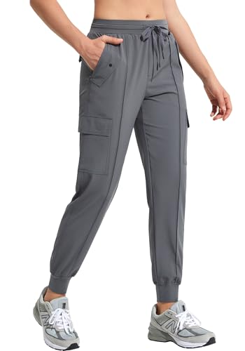MOCOLY Damen Leichte Atmungsaktive Wanderhose Trekkinghose Outdoor wasserdichte Cargo Hose Kletterhose Outdoorhose Elastischer Bund und Taschen mit Sonnenschutz Dunkelgrau L von MOCOLY