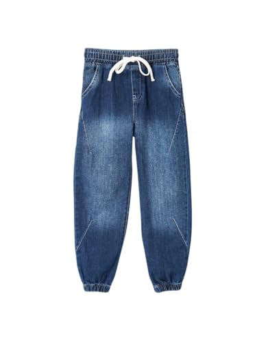MODJEANS Jeans Jungen - Größe 128, 8-9 Jahre - 100% Baumwolle mit Elastischem Bund, Kordelzug & Bündchen - Jeanshose für Kinder - Dunkelblau von MOD