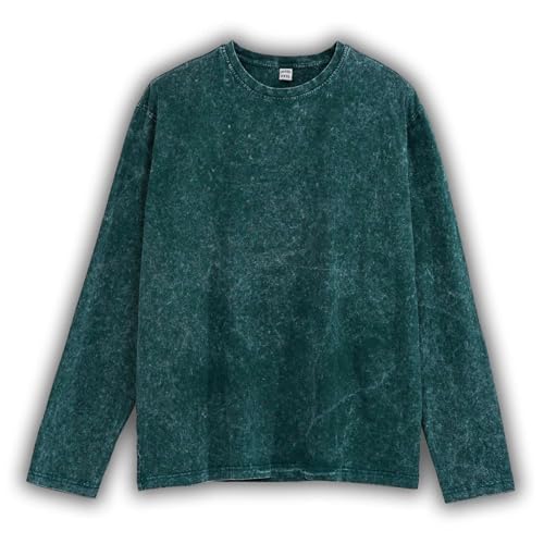 MODJEANS Langarm Pullover Herren – Größe 2XL, Smaragdgrün – 100% Baumwolle Sweatshirt im Vintage Stone Washed Look von MOD