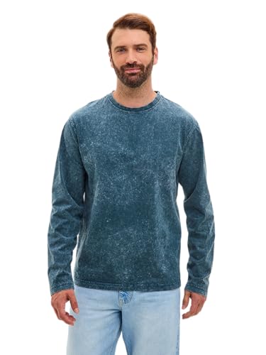 MODJEANS Langarm Pullover Herren – Größe S, Indigoblau – 100% Baumwolle Sweatshirt im Vintage Stone Washed Look von MOD