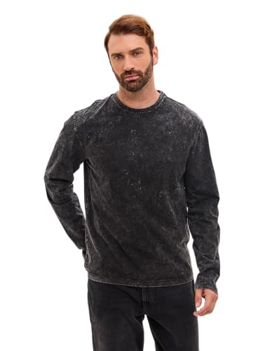 MODJEANS Langarm Pullover Herren – Größe XL, Schwarz – 100% Baumwolle Sweatshirt im Vintage Stone Washed Look von MOD
