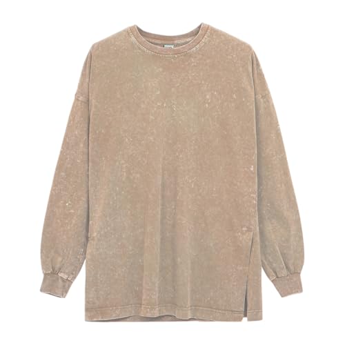 MODJEANS Oversized Pullover Damen – Größe 46/48, Hellbeige – Langarmshirt mit Seitenschlitz, 100% Baumwolle von MOD