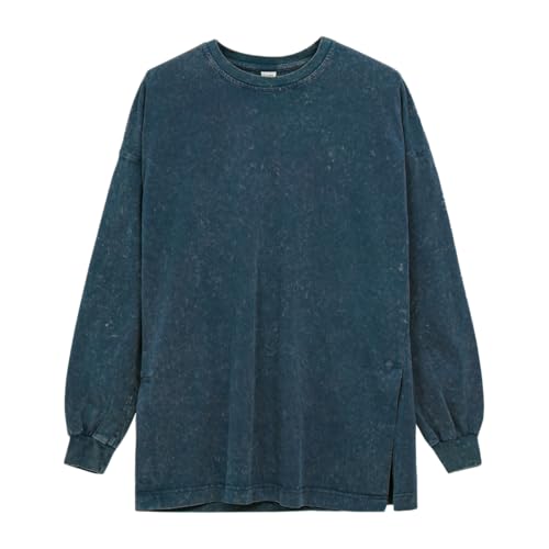 MODJEANS Oversized Pullover Damen – Größe 46/48, Indigoblau – Langarmshirt mit Seitenschlitz, 100% Baumwolle von MOD