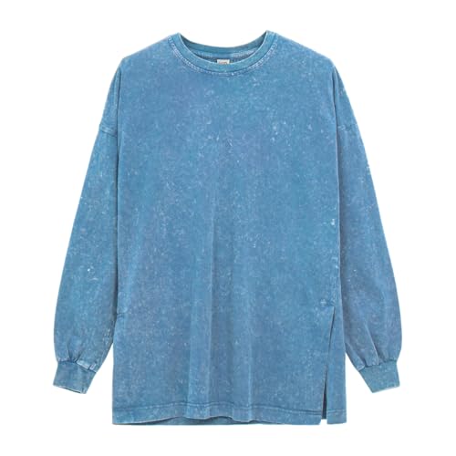 MODJEANS Oversized Pullover Damen – Größe 46/48, Staubblau – Langarmshirt mit Seitenschlitz, 100% Baumwolle von MOD