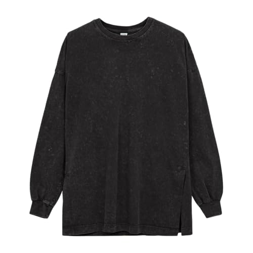 MODJEANS Oversized Pullover Damen – Größe 50/52, Schwarz – Langarmshirt mit Seitenschlitz, 100% Baumwolle von MOD