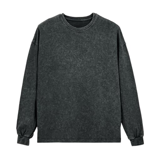 MODJEANS Oversized Pullover Herren – Größe 48, Dunkelgrau – Langarmshirt aus 100% Baumwolle, Stone Washed von MOD