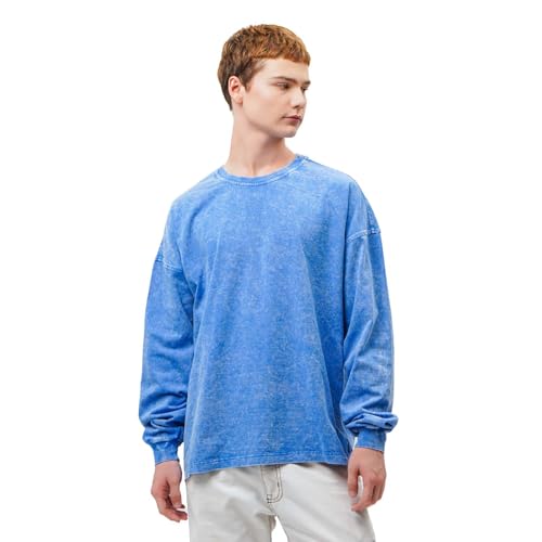 MODJEANS Oversized Pullover Herren – Größe 48, Knallblau – Langarmshirt aus 100% Baumwolle, Stone Washed von MOD