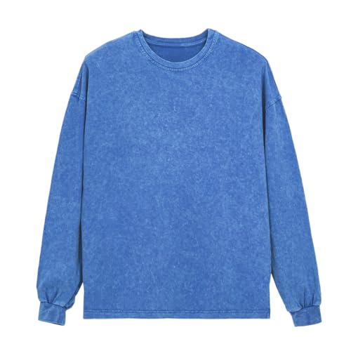 MODJEANS Oversized Pullover Herren – Größe 52, Knallblau – Langarmshirt aus 100% Baumwolle, Stone Washed von MOD