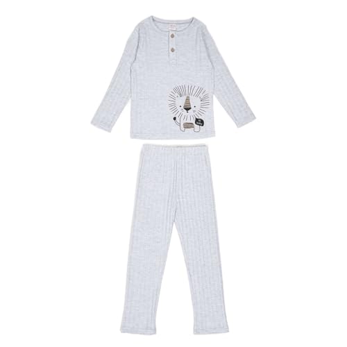 MODJEANS Schlafanzug Jungen Langarm Baumwolle 100% – Größe 104, Grau – Zweiteiliger Kinder Pyjama Set, Nachtwäsche mit Löwen-Druck von MOD
