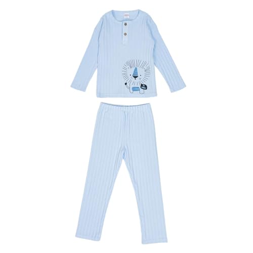 MODJEANS Schlafanzug Jungen Langarm Baumwolle 100% – Größe 110, Hellblau – Zweiteiliger Kinder Pyjama Set, Nachtwäsche mit Löwen-Druck von MOD