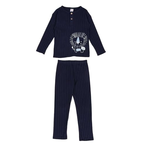 MODJEANS Schlafanzug Jungen Langarm Baumwolle 100% – Größe 110, Marineblau – Zweiteiliger Kinder Pyjama Set, Nachtwäsche mit Löwen-Druck von MOD