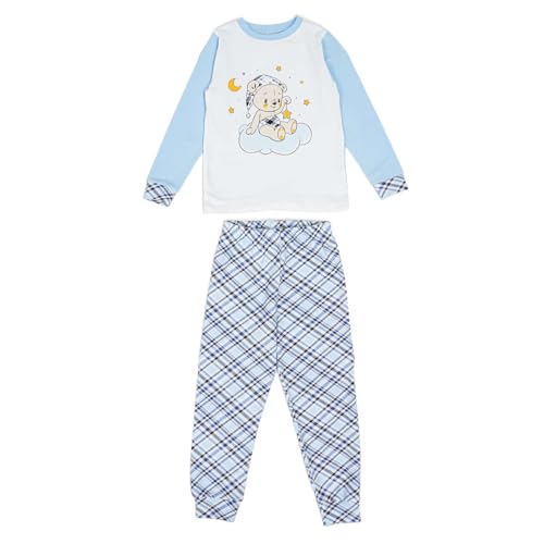 MODJEANS Schlafanzug Jungen Langarm Baumwolle – Größe 104, Hellblau – Zweiteiliger Kinder Pyjama Set, Nachtwäsche mit Elefanten- & Bärendruck von MOD