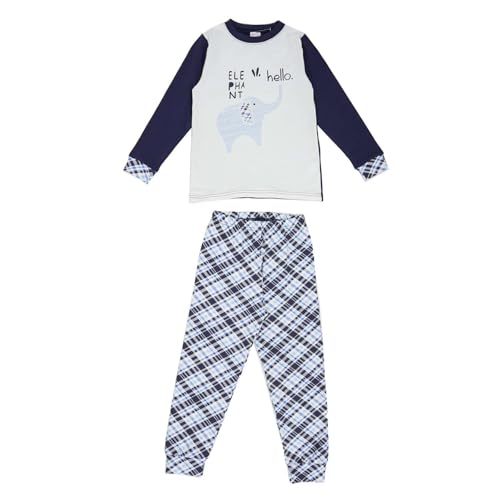 MODJEANS Schlafanzug Jungen Langarm Baumwolle – Größe 92, Dunkelblau – Zweiteiliger Kinder Pyjama Set, Nachtwäsche mit Elefanten- & Bärendruck von MOD