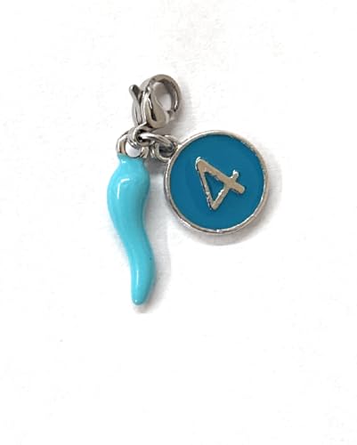 MODA MavillA Anhänger Glücksbringer Horn 4 Wappen Neapel mit blauer Scheibe, Charm für Halsketten und Armbänder von MODA MavillA