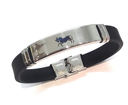 MODA MavillA Herren-Armband Stier Sternzeichen Kautschuk Stahl Verschluss Stahl schwarz Größe verstellbar 21-22 cm Handarbeit Made in Italy, Taglia unica, Legierter Stahl von MODA MavillA