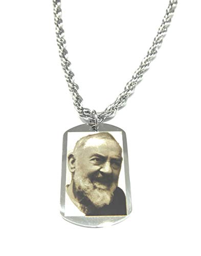 MODA MavillA Halskette Herren Damen Stahl versilbert Padre Pio Lasergravur Handarbeit, Collana, Edelstahl, Stahl von MODA MavillA