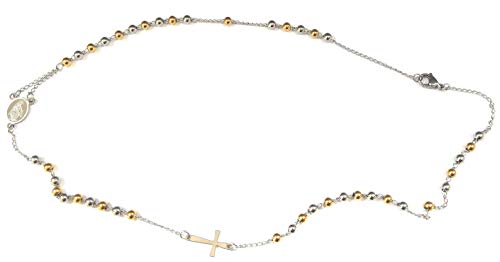 Moda Mavilla Halskette Rosenkranz aus Stahl Farbe Gold und Stahl Perlen 4 mm Größe 47 cm Handarbeit Made in Italy, Edelstahl, Kein Edelstein Moda Mavilla Halskette Rosenkranz aus Stahl Farbe Gold und Stahl Perlen 4 mm Größe 47 cm Handarbeit Made in Italy, Edelstahl, Kein Edelstein von MODA MavillA