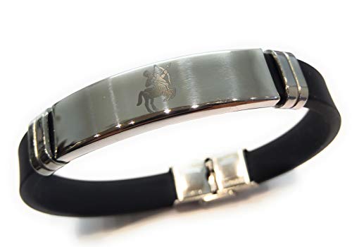 MODA MavillA Herren-Armband Schütze Sternzeichen Kautschuk Stahl Verschluss Stahl Schwarz Größe verstellbar 21-22 cm Handarbeit Made in Italy, Taglia unica, Legierter Stahl von MODA MavillA