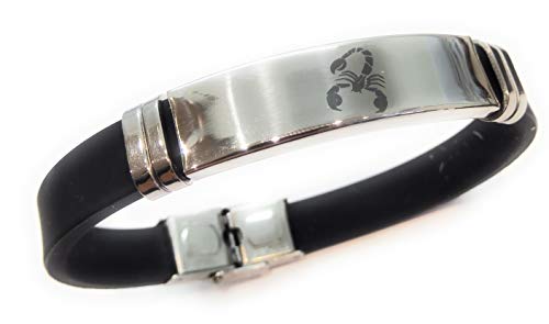 Moda Mavilla Herrenarmband Skorpion Sternzeichen Kautschuk Stahl Verschluss schwarz Größe verstellbar 21-22 cm handgefertigt Made in Italy, Taglia unica, Legierter Stahl von MODA MavillA