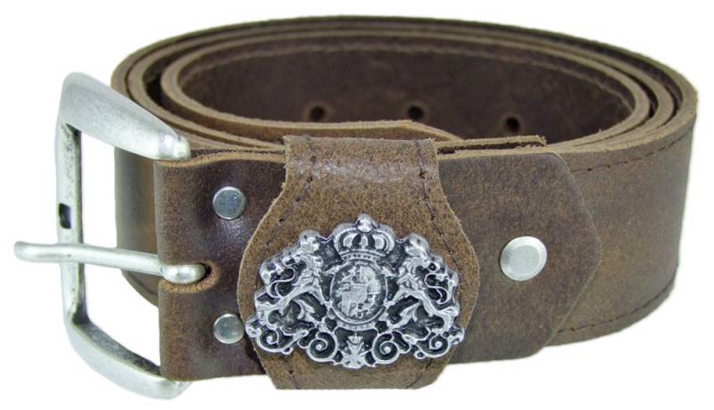MODA Ledergürtel Herren Trachten Ledergürtel - Braun mit Löwen Wapp von MODA