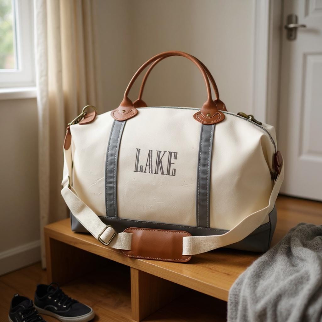 Monogrammierte Graue Segeltuch Weekender Tasche - Personalisierter Reise Duffel Monogrammierte Graue Segeltuch Weekender Tasche - Personalisierter Reise Duffel von MODAEMB