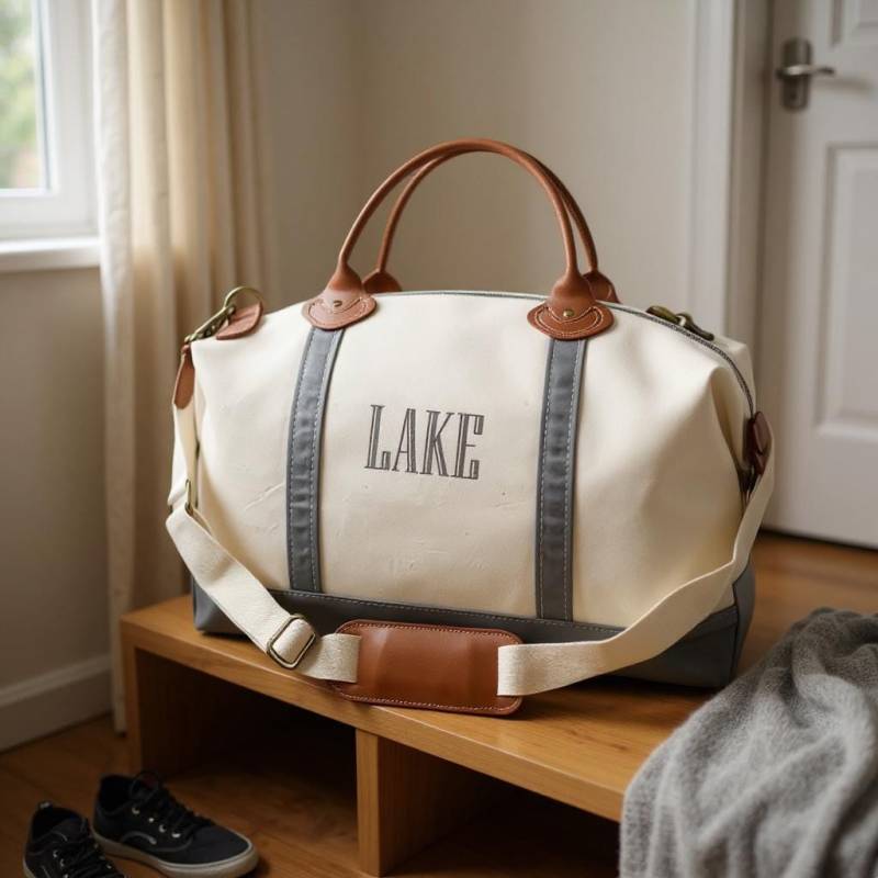 Monogrammierte Graue Segeltuch Weekender Tasche - Personalisierter Reise Duffel Monogrammierte Graue Segeltuch Weekender Tasche - Personalisierter Reise Duffel von MODAEMB