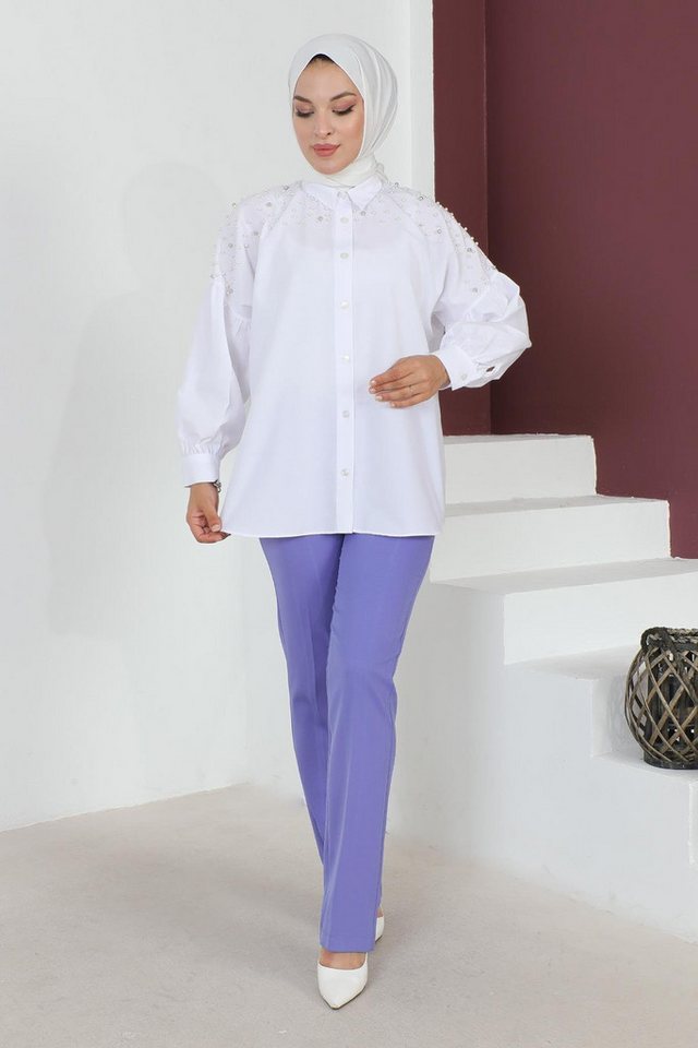 MODAMİHRAM Bequeme Jeans Lilafarbene Linien-Detail-Hose 6078 von MODAMİHRAM