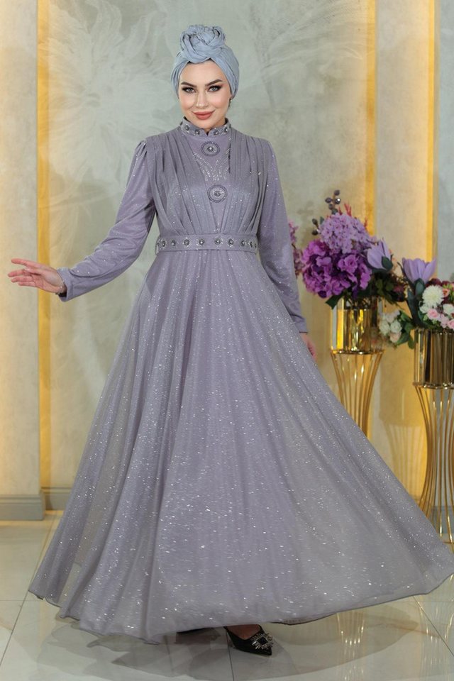 MODAMİHRAM Abendkleid ElbiseStein Detail Drapiert Pailletten Abendkleid von MODAMİHRAM