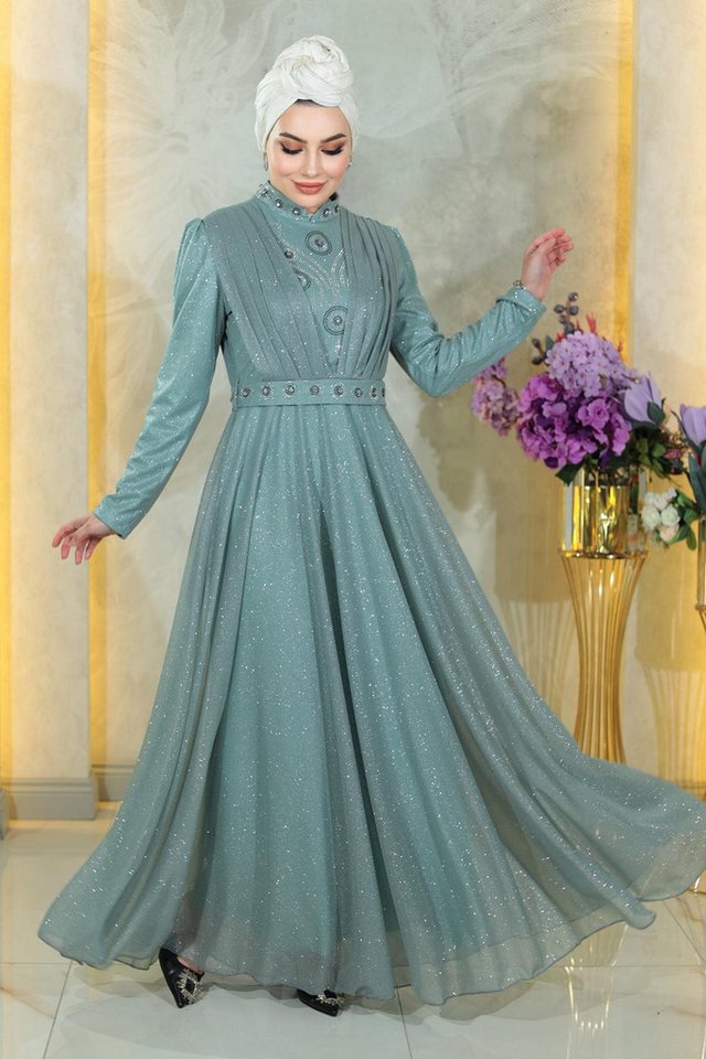 MODAMİHRAM Abendkleid ElbiseStein Detail Drapiert Pailletten Abendkleid von MODAMİHRAM
